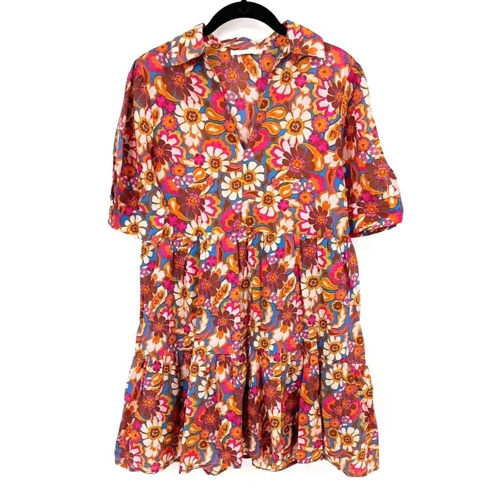 Karlie 70s Retro Floral Mini Dress Groovy Mod Boho Festival Cottagecore M